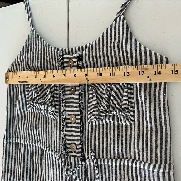 Ellor Jumpsuit Romper Pant White Black Stripe  Side Buttons Drawstring Sz XS - Picture 12 of 16